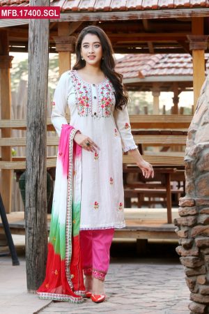 Embroidered Stitched Silk Shalwar Kameez