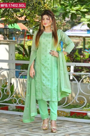 Embroidered Stitched Silk Shalwar Kameez