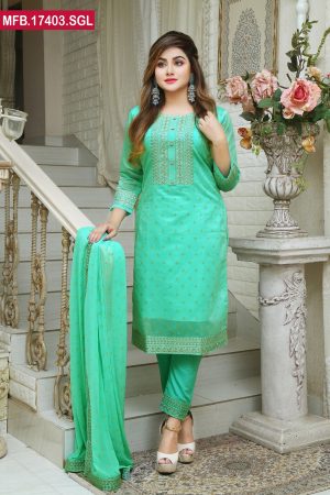Embroidered Stitched Silk Shalwar Kameez