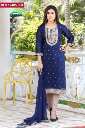Embroidered Stitched Silk Shalwar Kameez
