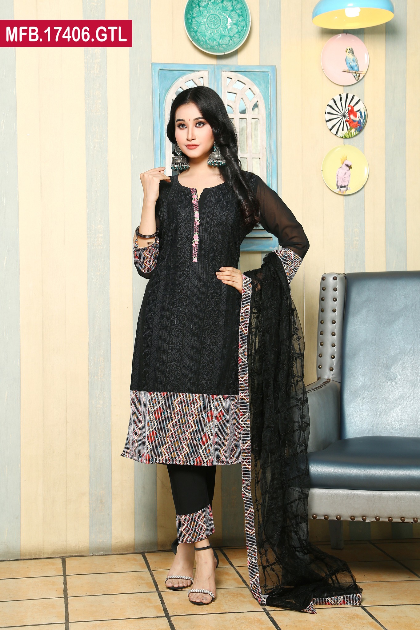 Embroidered Stitched Georgette Shalwar Kameez