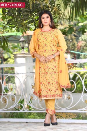 Embroidered Stitched Silk Shalwar Kameez
