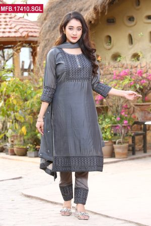 Embroidered Stitched Silk Shalwar Kameez