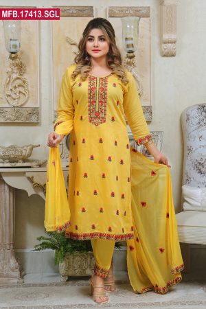 Embroidered Stitched Silk Shalwar Kameez