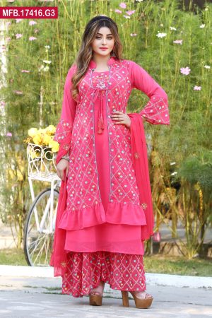 Embroidered Stitched Georgette Shalwar Kameez