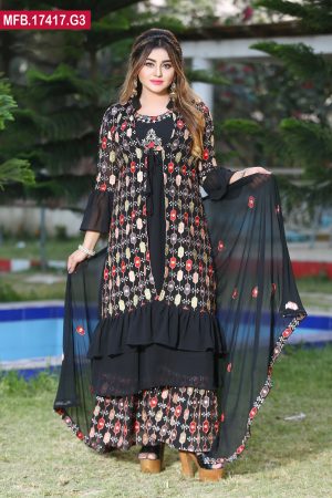 Artistic Embroidered Stitched Georgette Shalwar Kameez