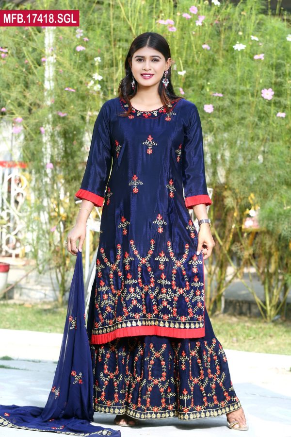 Embroidered Stitched Silk Shalwar Kameez