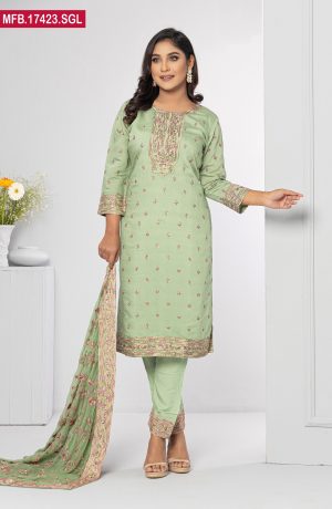 Embroidered Stitched Silk Shalwar Kameez