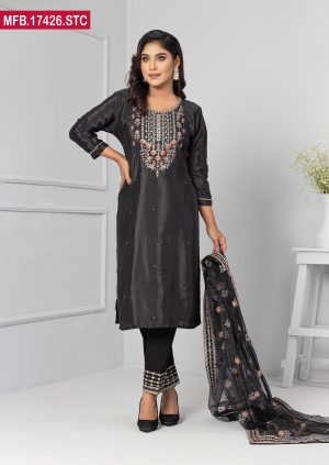 Embroidered Stitched Silk Shalwar Kameez