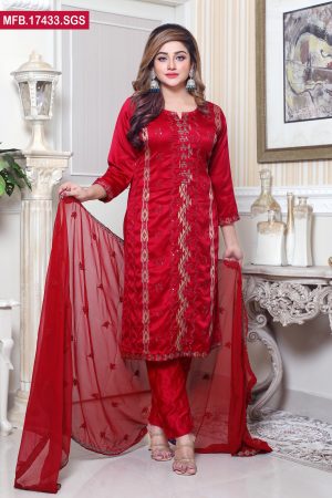Attractive Design Embroidered Stitched Silk Shalwar Kameez