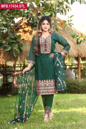 Embroidered Stitched Silk Shalwar Kameez