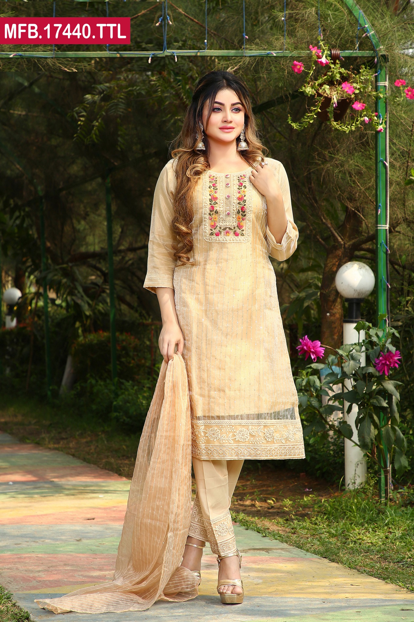 Embroidered Stitched Silk Shalwar Kameez