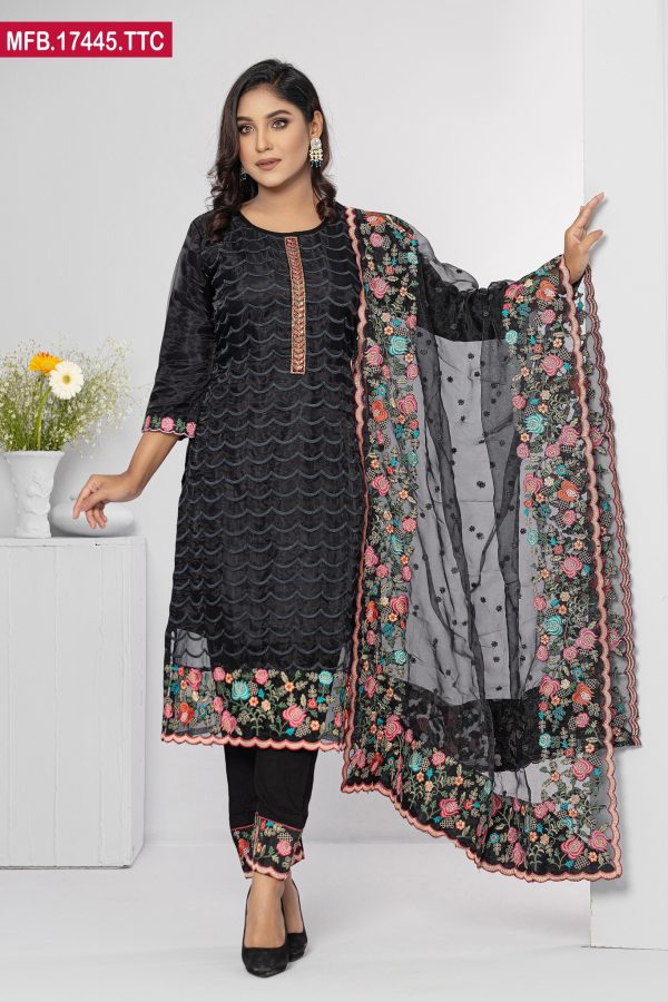 Embroidered Stitched Silk Shalwar Kameez