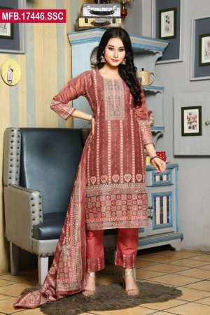 Embroidered Stitched Silk Shalwar Kameez