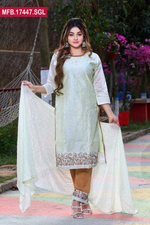 Embroidered Stitched Silk Shalwar Kameez