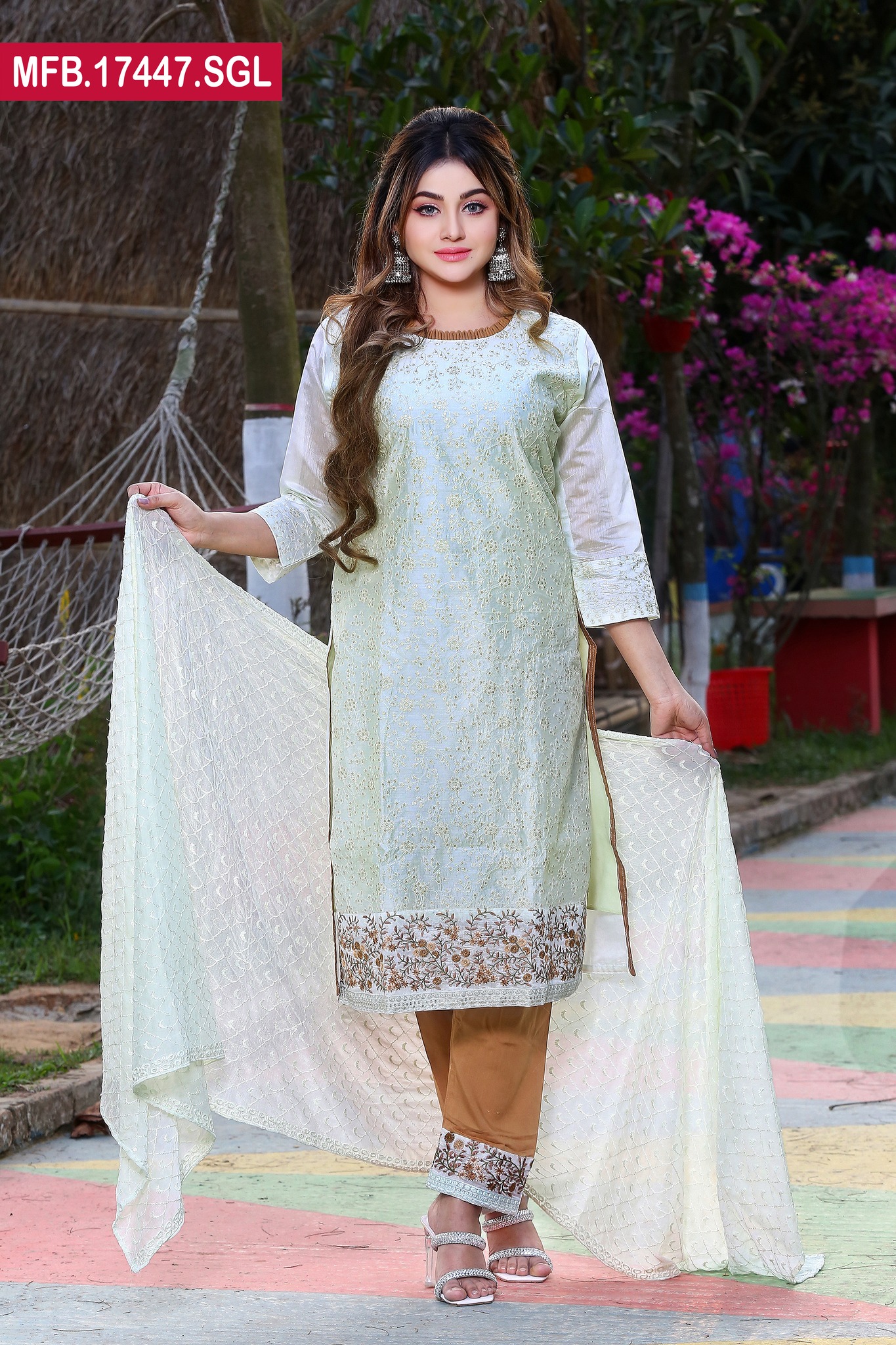 Embroidered Stitched Silk Shalwar Kameez