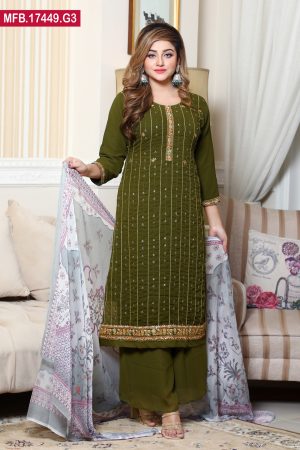 Attractive Design Embroidered Stitched Georgette Shalwar Kameez