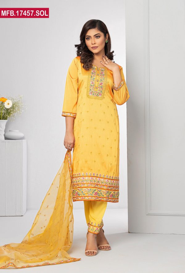 Attractive Design Embroidered Stitched Silk Shalwar Kameez