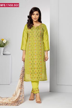 Embroidered Stitched Silk Shalwar Kameez