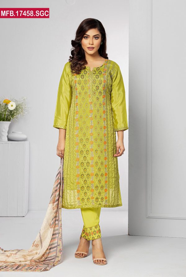 Embroidered Stitched Silk Shalwar Kameez