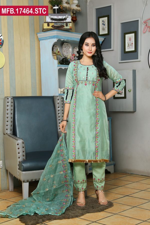 Embroidered Stitched Silk Shalwar Kameez