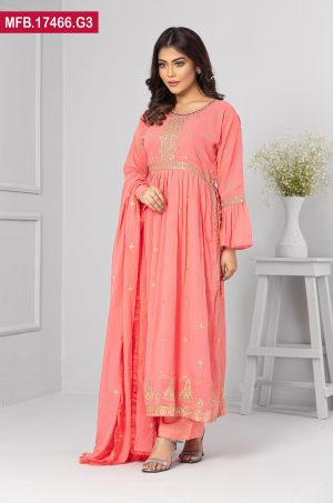 Embroidered Stitched Georgette Shalwar Kameez