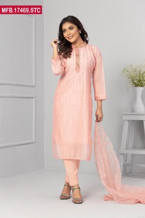 Embroidered Stitched Silk Shalwar Kameez