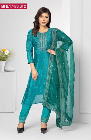 Embroidered Stitched Silk Shalwar Kameez