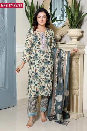 Embroidered Stitched Silk Shalwar Kameez