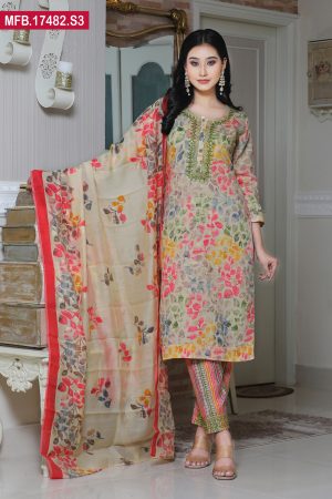 Embroidered Stitched Silk Shalwar Kameez
