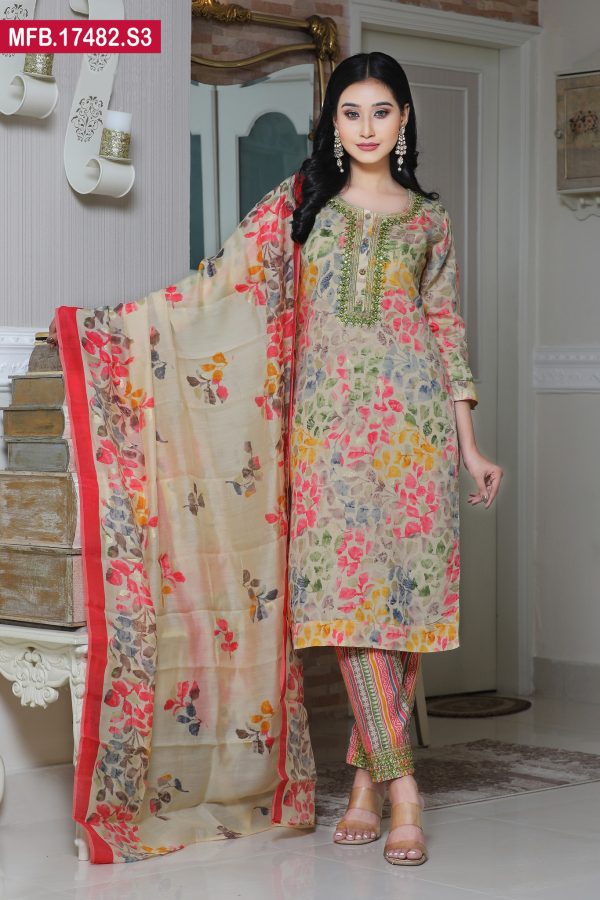 Embroidered Stitched Silk Shalwar Kameez