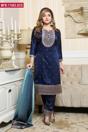 Embroidered Stitched Silk Shalwar Kameez