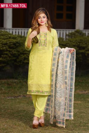 Embroidered Stitched Silk Shalwar Kameez