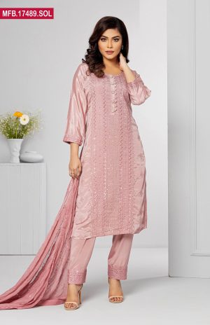 Embroidered Stitched Silk Shalwar Kameez