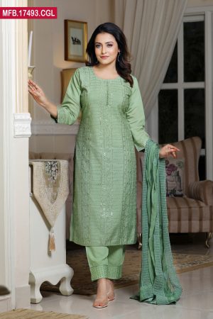 Embroidered Stitched Cotton Shalwar Kameez