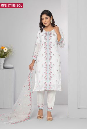 Embroidered Stitched Silk Shalwar Kameez