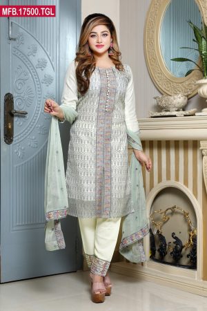 Attractive Design Embroidered Stitched Tissu Silk Shalwar Kameez