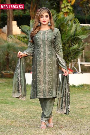 Attractive Design Embroidered Stitched Silk Shalwar Kameez