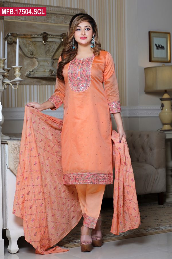 Embroidered Stitched Silk Shalwar Kameez