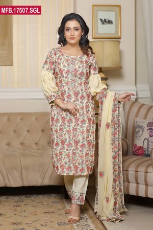 Embroidered Stitched Silk Shalwar Kameez