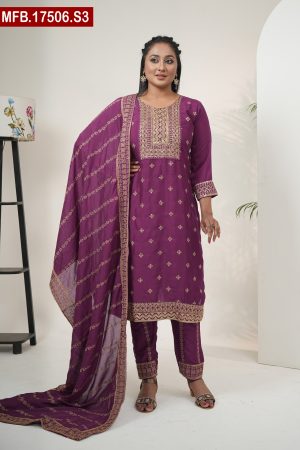 Aesthetic Embroidered Design Stitched Silk Shalwar Kameez