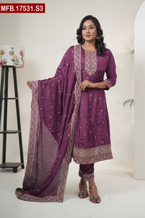 Aesthetic Embroidered Design Silk Shalwar Kameez Set