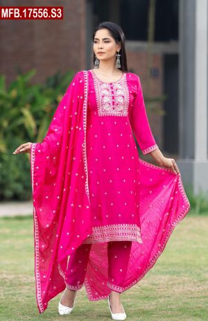 Aesthetic Embroidered Design Silk Shalwar Kameez Set