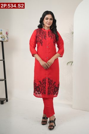 Aesthetic Embroidered Design Silk Two Pieces