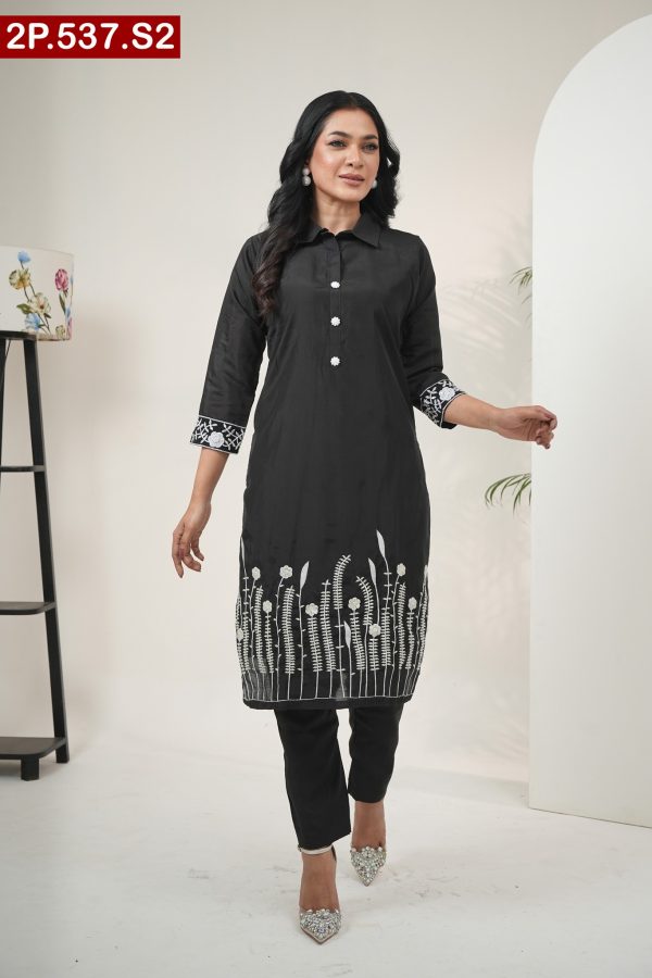 Aesthetic Embroidered Design Silk Two Pieces