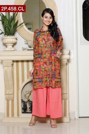 Digital Printed Stone Work Cotton Ladies Two Pieces