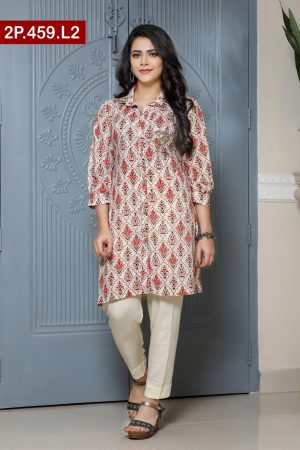 Stone Work Linen Ladies Two Piece