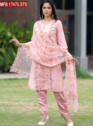 Aesthetic Embroidered Design Silk Shalwar Kameez Set