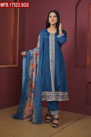 Aesthetic Embroidered Design Silk Shalwar Kameez Set