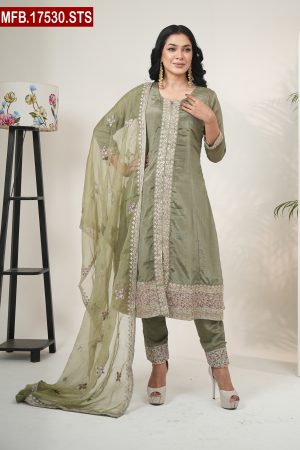 Aesthetic Embroidered Design Silk Shalwar Kameez Set